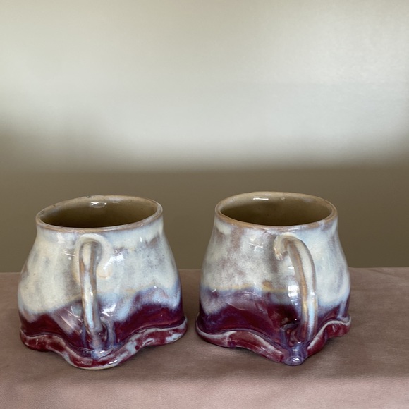 2  x Wheel thrown mugs shaped by hand into unique shapes 16 Oz - Picture 3 of 11